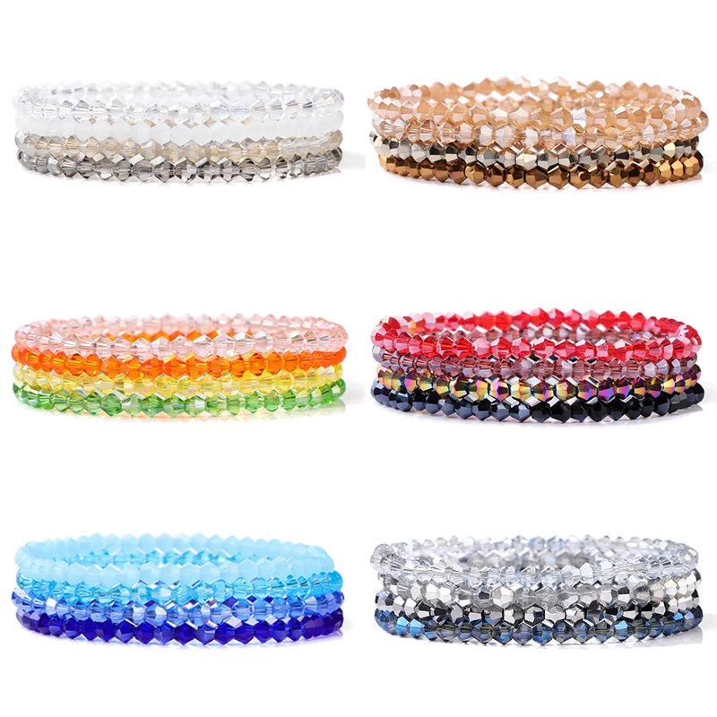 Femlion Crystal Bead Bracelet Set - Shiny Faceted Jewelry for Women & Men