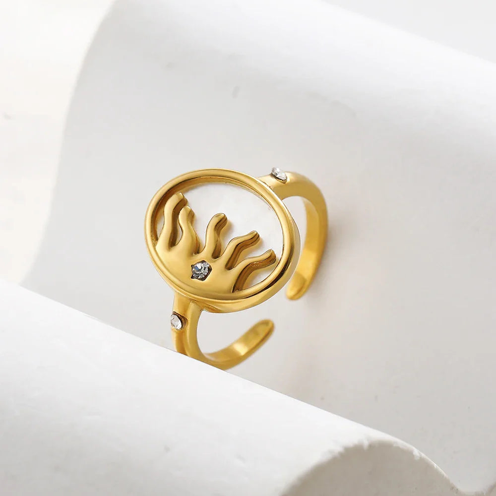 Femlion Gold Plated Sun Shell Ring Stainless Steel Open Finger Punk Jewelry