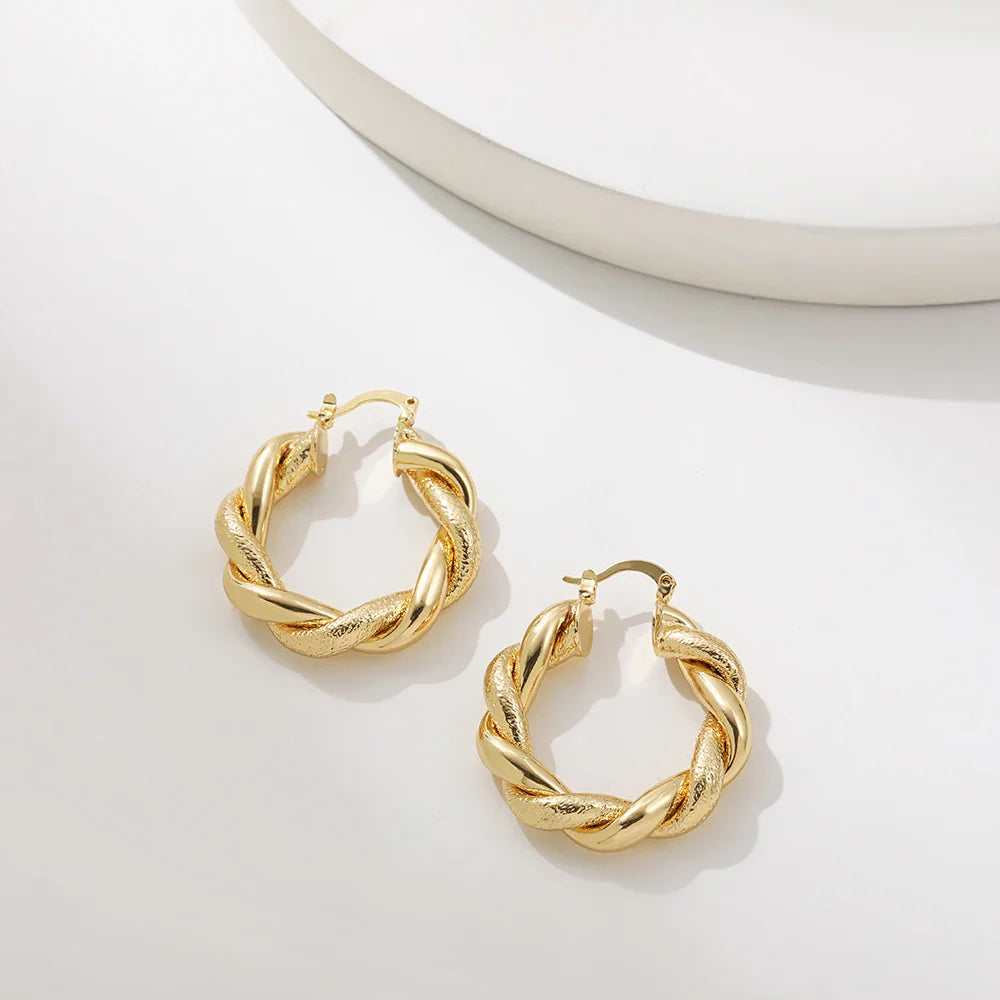 Femlion Punk Rock Twist Hoop Earrings for Women - Geometric Oval Circle Fashion Jewelry