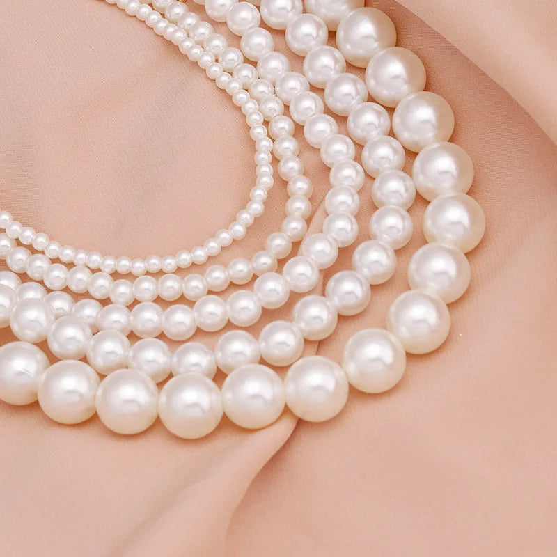 Femlion White Pearl Bead Choker Necklace for Women Wedding Party Bridal Jewelry