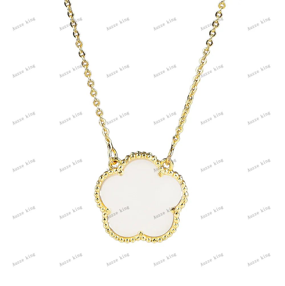 Femlion Plum Blossom Five Leaf Flower Pendant Necklace - Gold Plated Jewelry