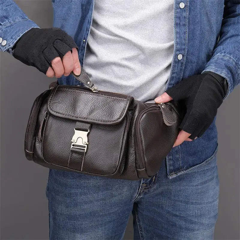 Femlion Luxury Leather Men's Waist Bag with Dual Use Crossbody Design