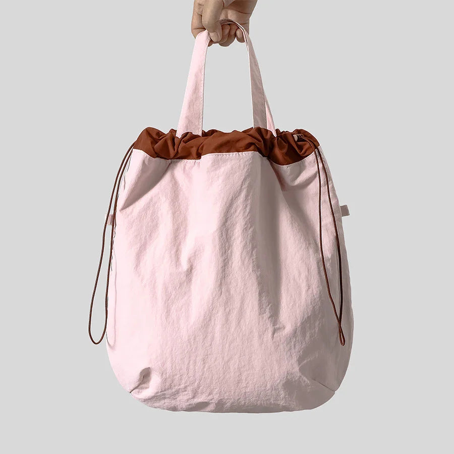 Femlion Canvas Shoulder Bag: Candy Color Large Tote with Drawstring - Women's Fashion Purse