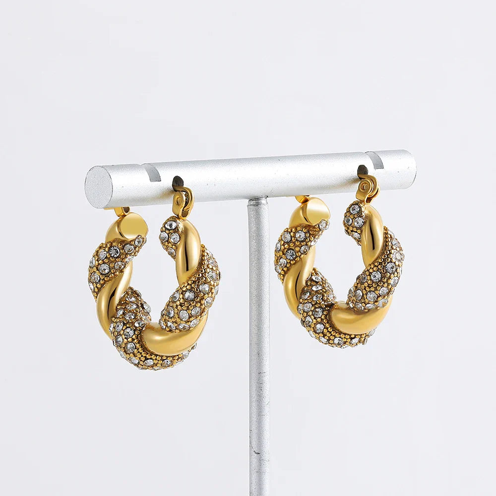 Femlion Twisted Hoop Earrings: Gold Plated Pearl Zircon Fashion Statement Jewelry