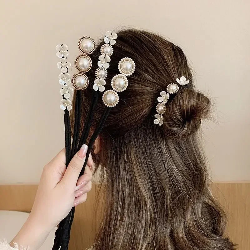 Femlion Pearl Flower Hair Curler Accessories for Elegant Women & Girls