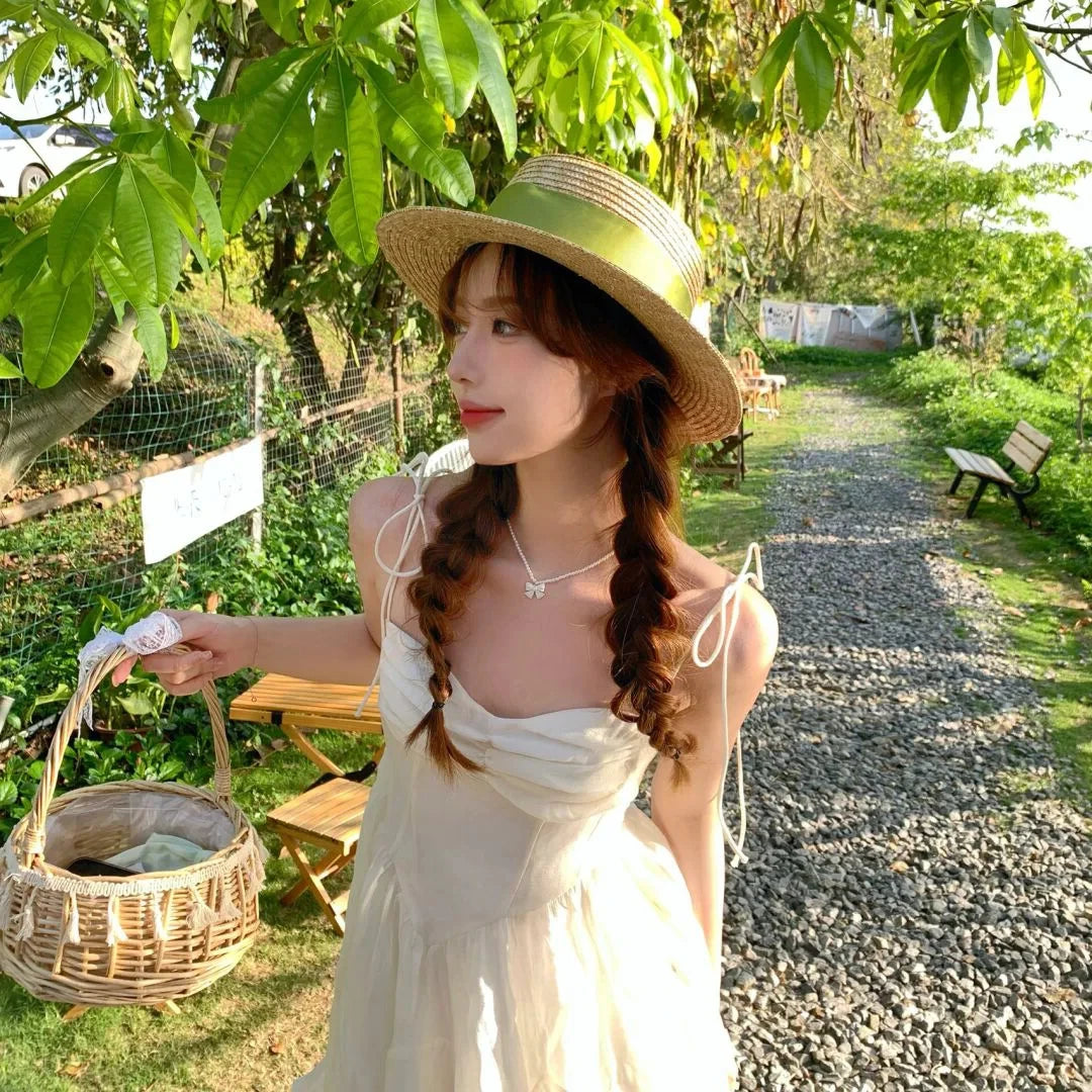 Femlion Bowknot Wide Brim Sun Hat for Women - Straw Boater Canotier Fedora