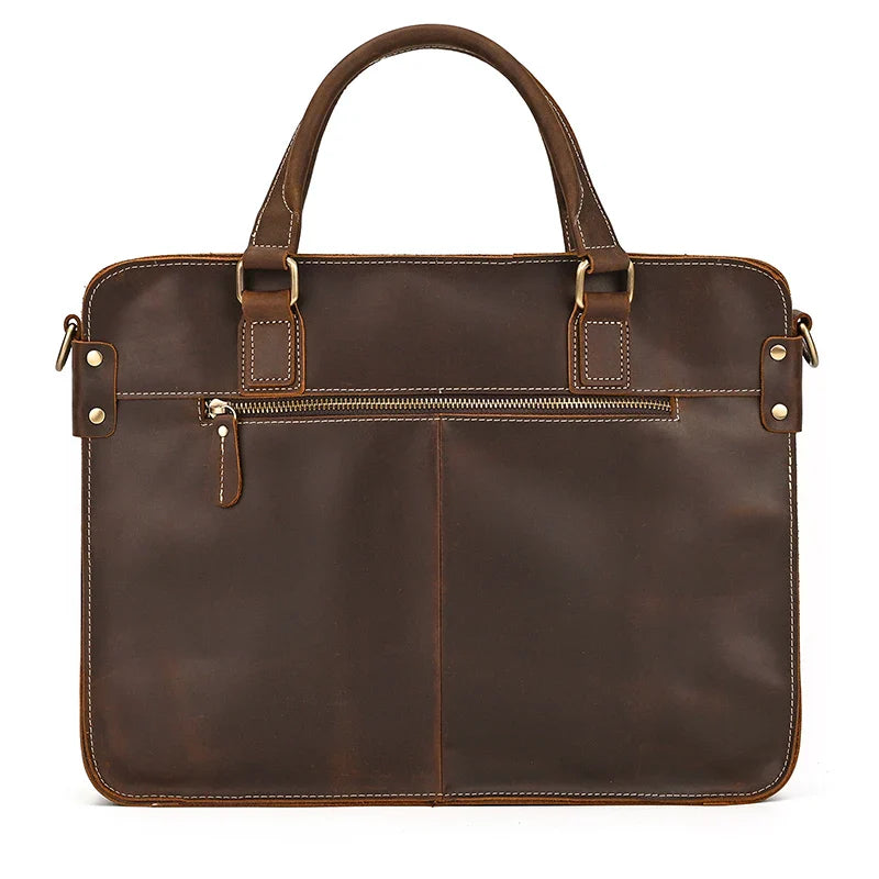 Femlion 100% Leather Laptop Bag 15.6" Retro Style Briefcase for Men - Business Weekender Tote