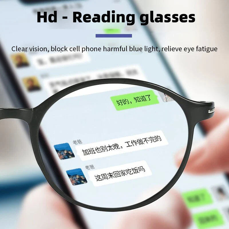 Femlion Square Round Frame Anti-blue Light Reading Glasses Diopter +1.0 - +4.0