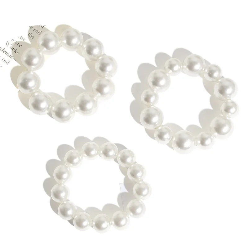 Femlion Pearl Hair Band Set Elegant Beads Rhinestone Ponytail Accessories