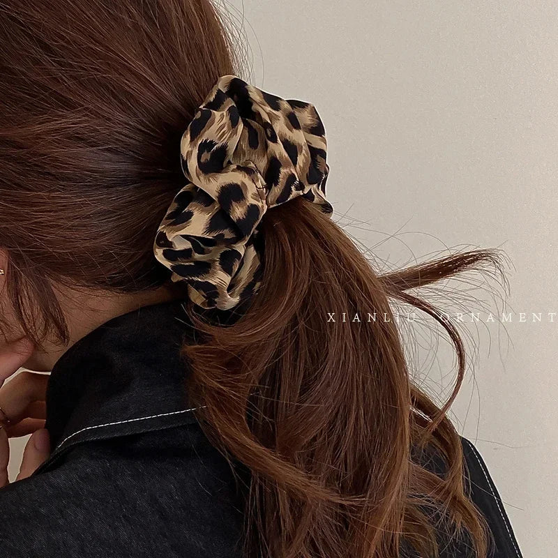 Femlion Leopard Elastic Hair Bands Vintage Hair Rope Ties Scrunchie for Women