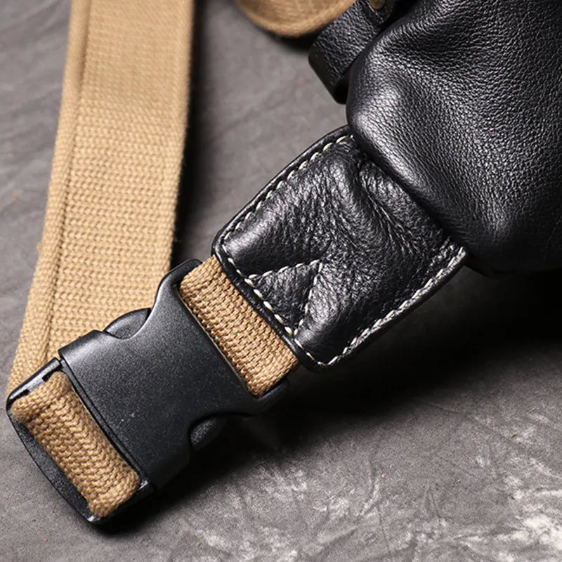 Femlion Men's Leather Chest Bag Crossbody Purse High Quality Phone Waist Bag