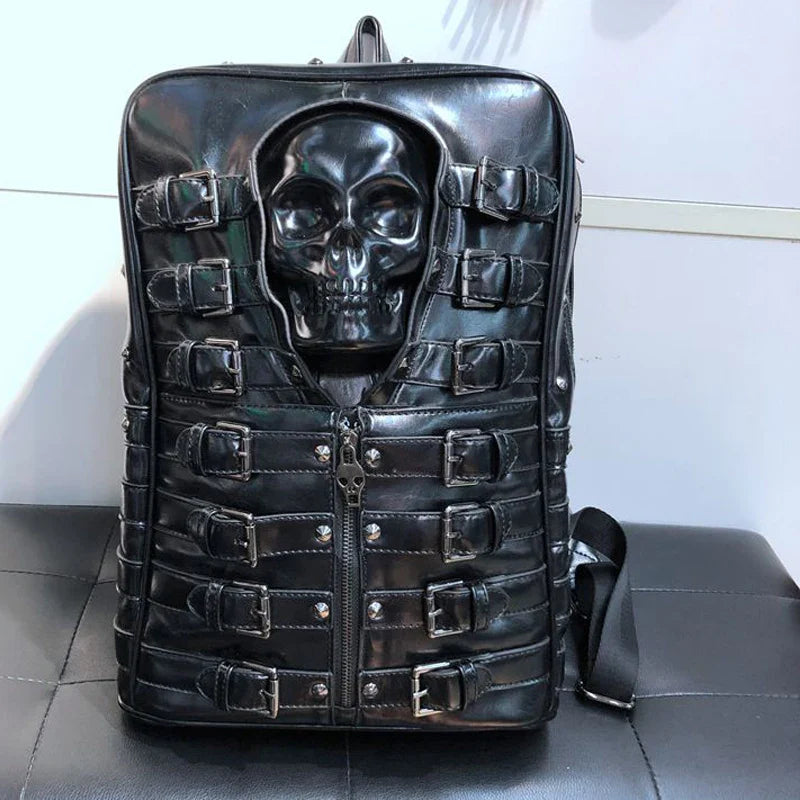 Femlion Black Skull Backpack: Punk Style Daypack for Men