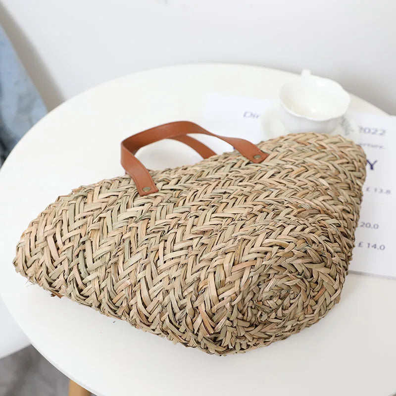 Femlion Handwoven French Straw Bag Beach Holiday Rattan Bag Large Capacity All-Match