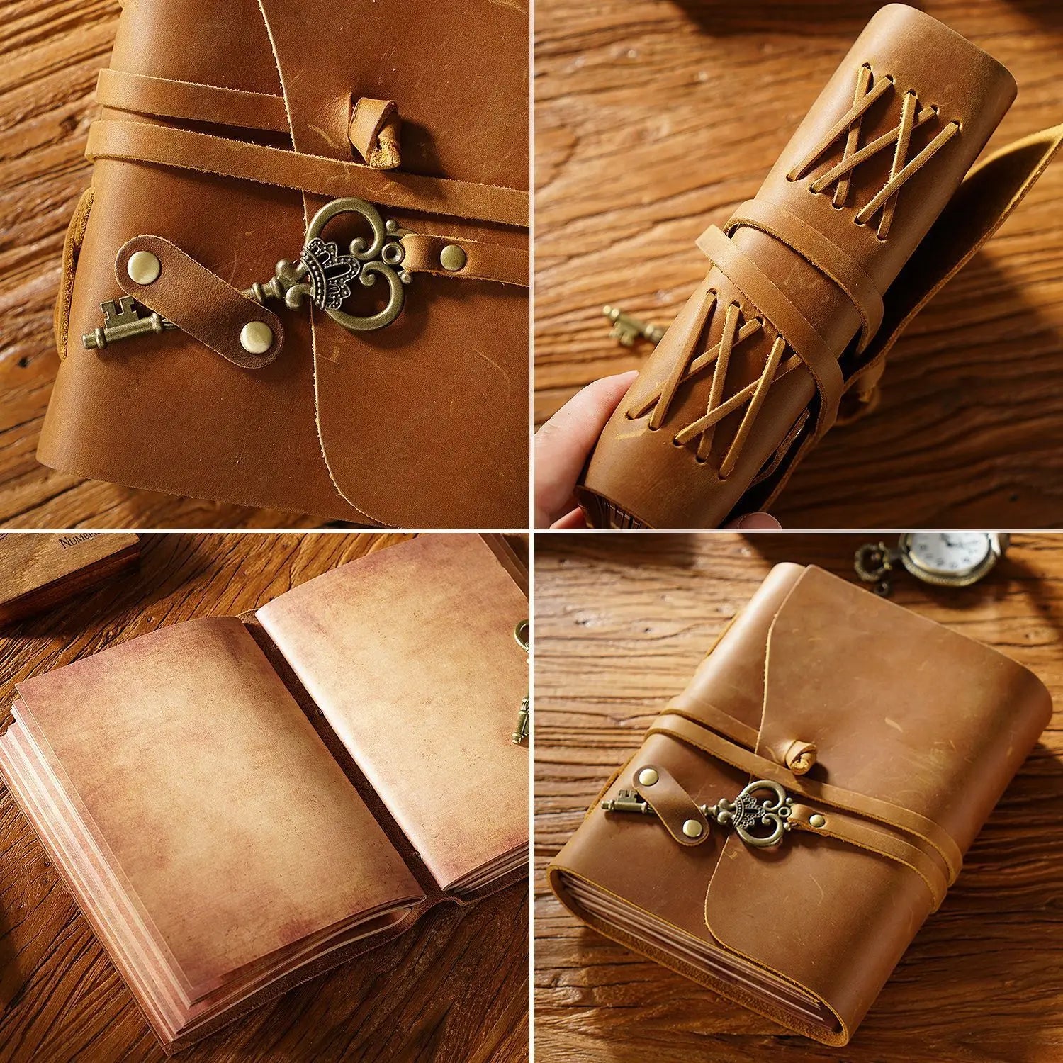 Femlion Handmade Cowhide Traveler Notebook - Retro Loose Leaf Magic Diary