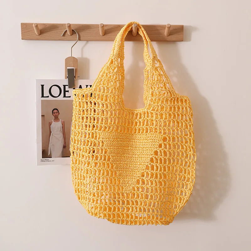 Femlion Large Straw Woven Beach Tote in Various Candy Colors