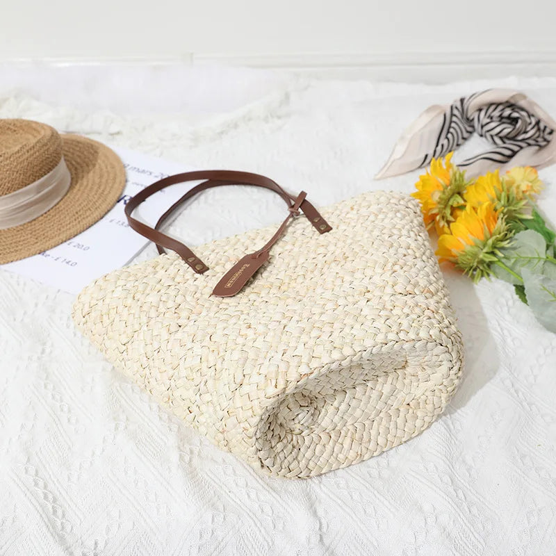 Femlion Corn Husk Woven Shoulder Bag | Versatile Beach & Holiday Handbag