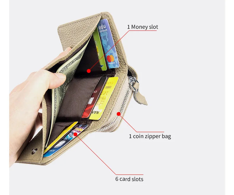 Femlion Genuine Leather Mini RFID Women's Wallet with Large Capacity and Cute Design