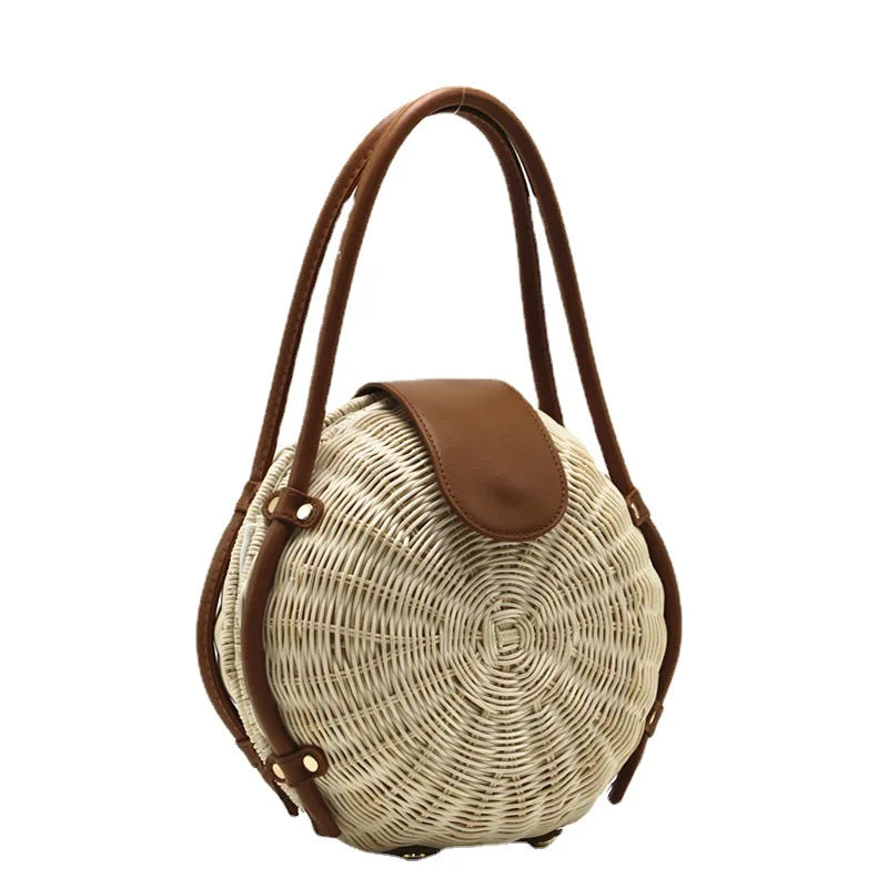 Femlion Chic Rattan Straw Shoulder Handbag - Fashionable Rattan Bag