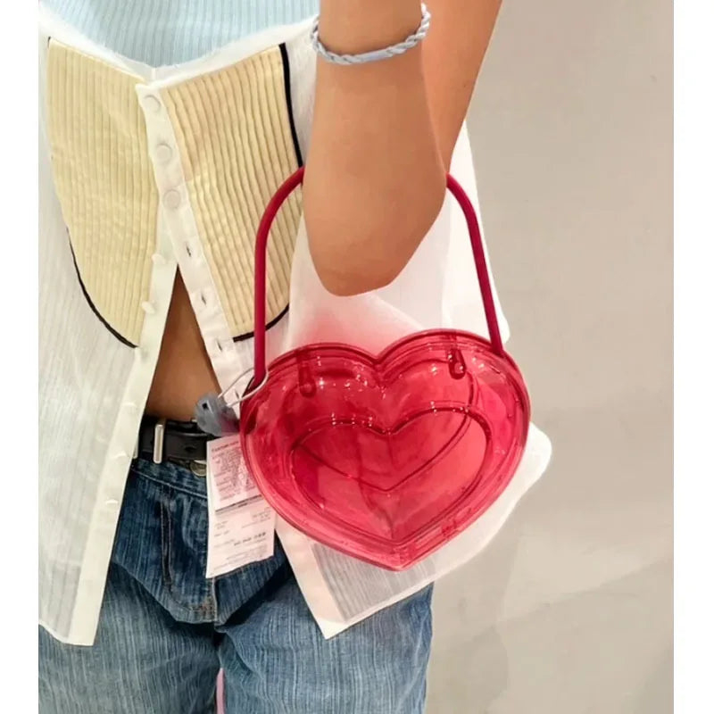 Femlion Clear PVC Love Hearts Handbag for Stylish Women