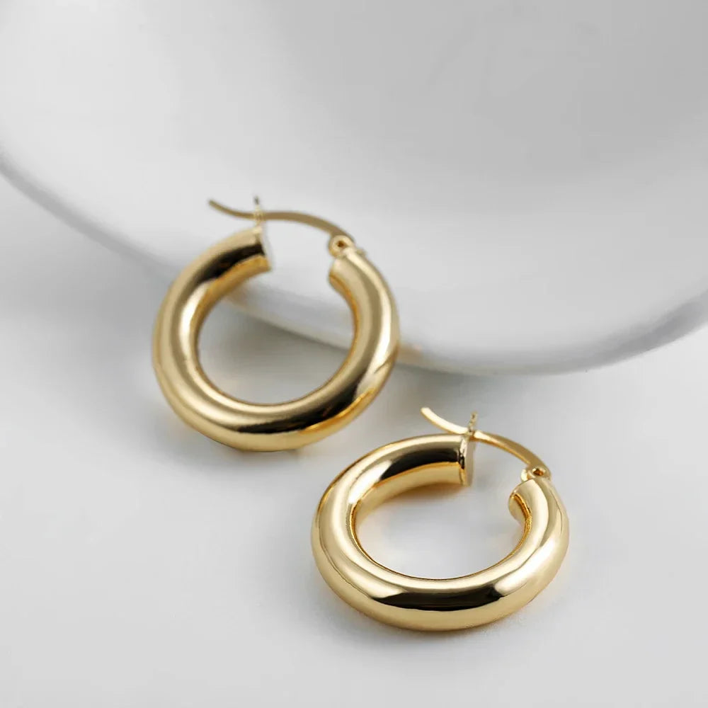 Femlion Gold Wide Chunky Hoop Earrings for Women - Vintage Geometric Statement Jewelry
