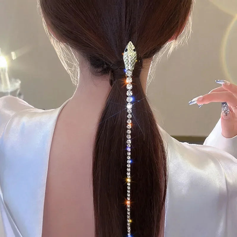 Femlion Snake Chain Tassel Hairpin with Rhinestones - Wedding Hair Jewelry