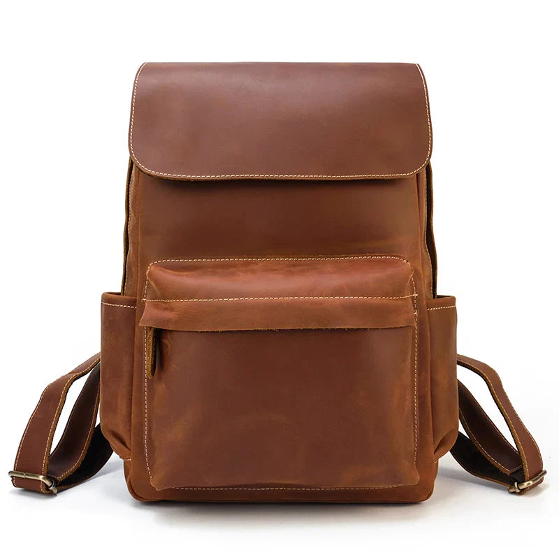 Genuine Leather Vintage Style Backpack for Men by Femlion: Big Capacity Laptop Bag