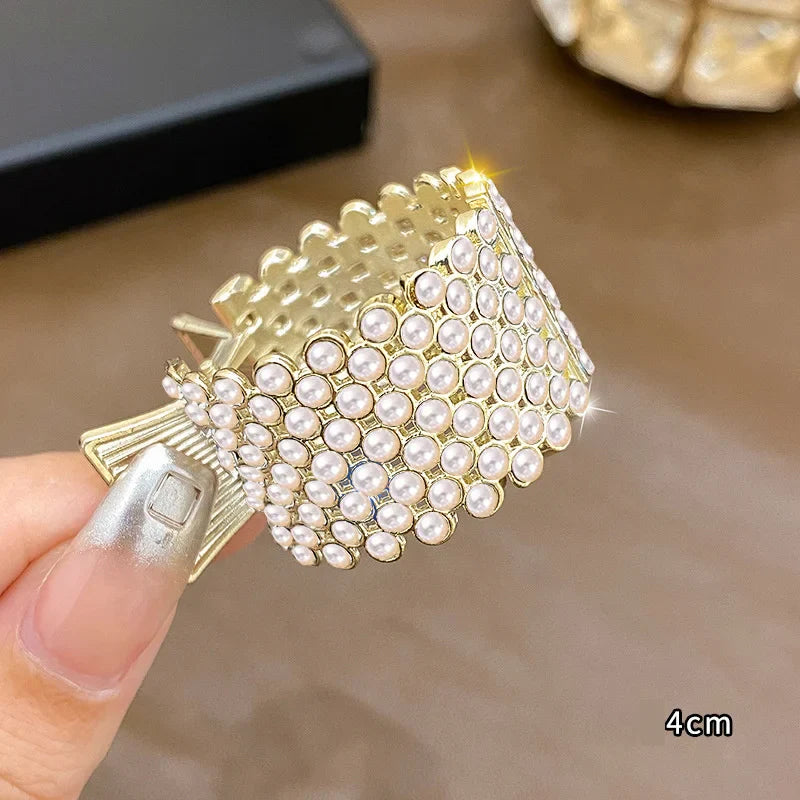 Femlion Geometric Pearl Crystal Hair Claw Clips for Women - Fashion Hair Accessories