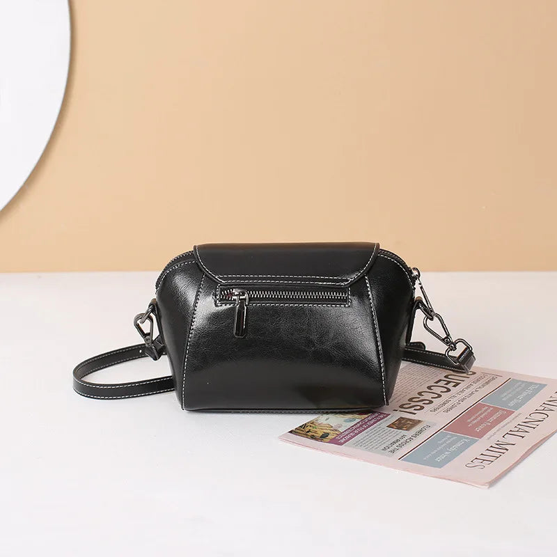 Femlion Oil Wax Leather Crossbody Shell Bag