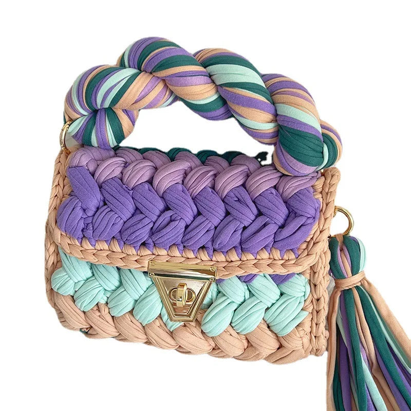 Femlion Colorful Crochet Tassel Handbags: Stylish Woven Crossbody Bags for Women