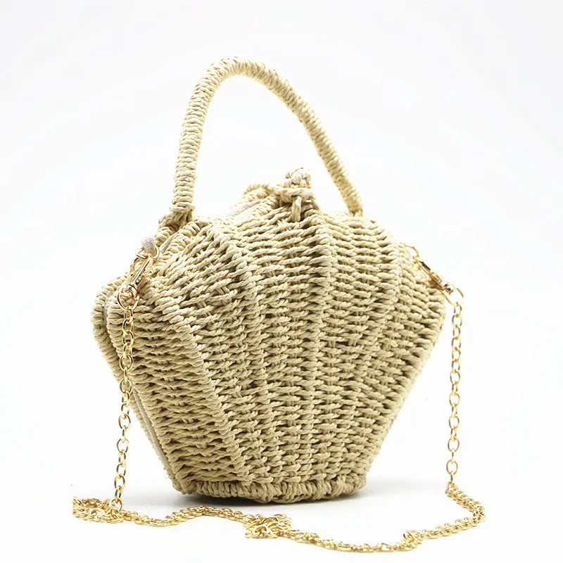 Femlion Holiday Style Straw Woven Bag for Kids - Hand-Held Messenger & Crossbody Bag