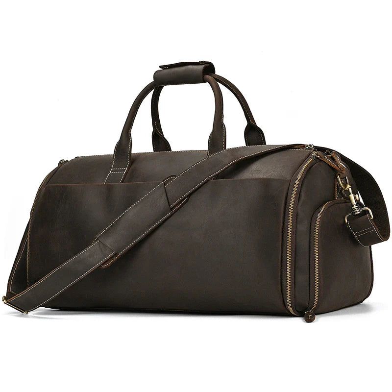 Femlion Men's Leather Suit Bag: Travel Duffel for Suits, Jackets, and Shoes