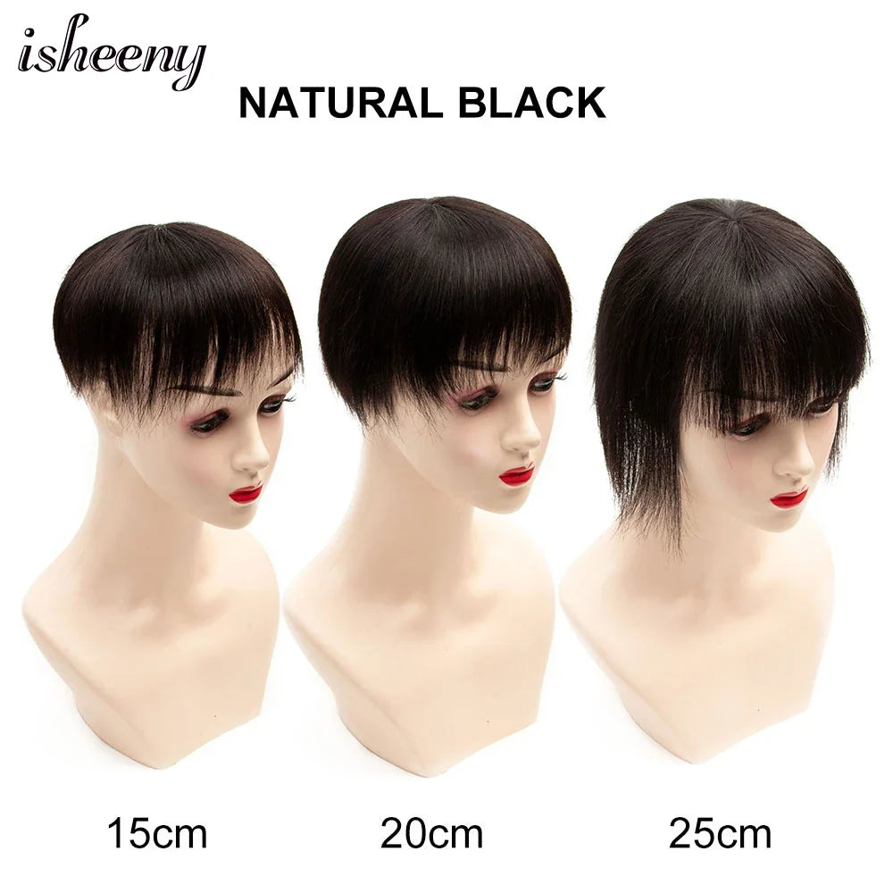 Femlion 12x12cm Human Hair Topper for Women in Natural Black/Brown, Clip-In Wig with Real Human Hair