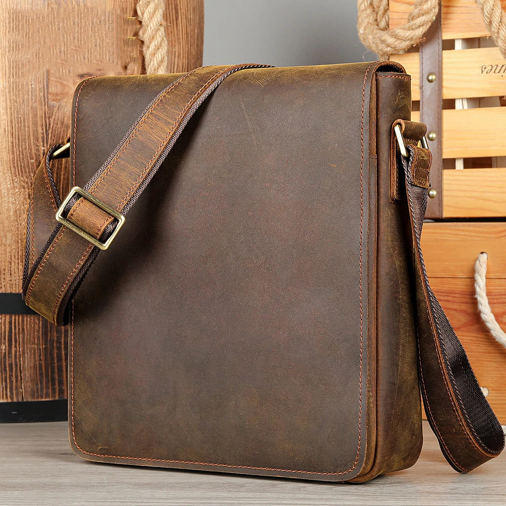 Femlion Genuine Leather Men's Crossbody Sling Bag for 7.9" iPad - Vintage Fashion