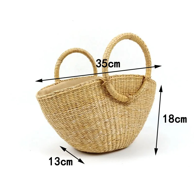 Femlion Straw Beach Handbag: Natural Grass Dumpling Bag for Summer