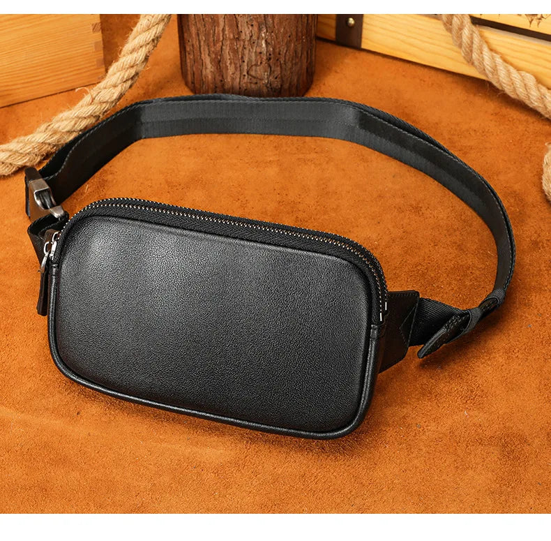 Femlion Genuine Leather Men Chest Bag Phone Pouch Fanny Pack Waist Bag Shoulder Bag