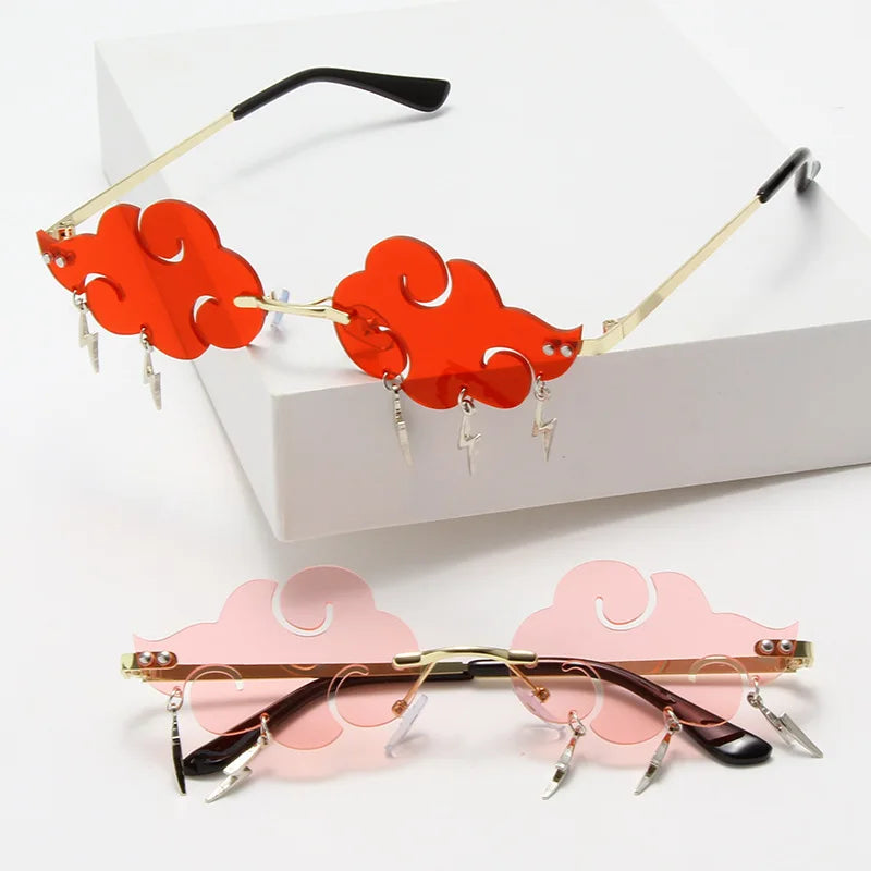 Femlion Clouds Sun Glasses | Vintage Rimless Sunglasses with Tassel Raindrop Design