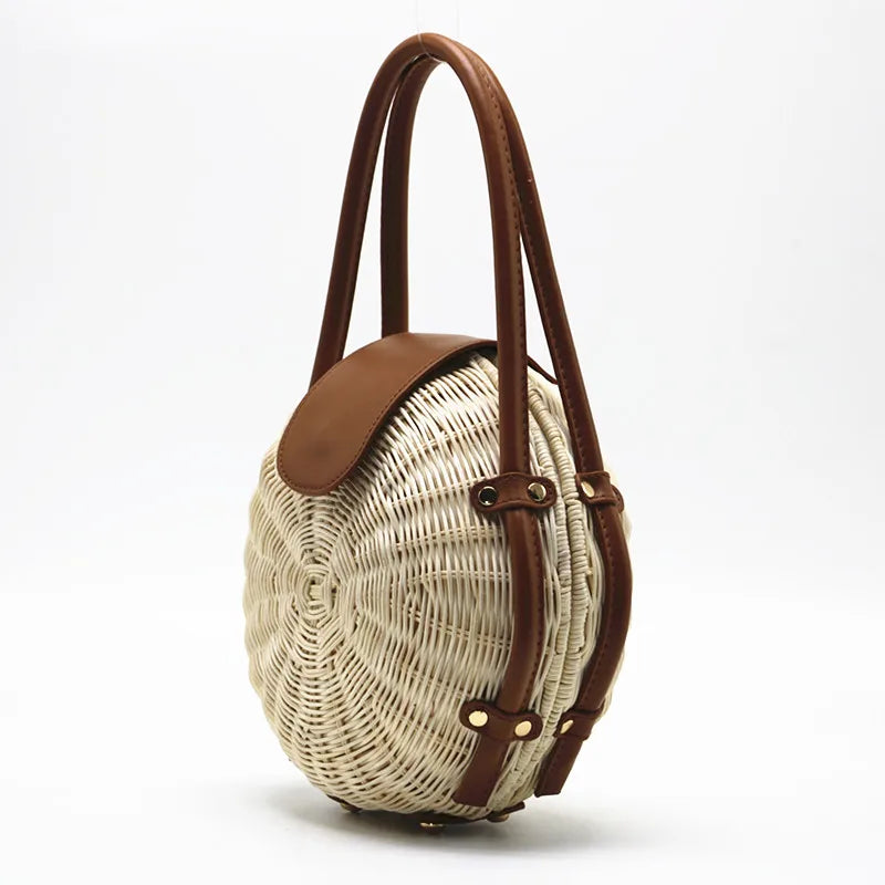 Femlion Chic Rattan Straw Shoulder Handbag - Fashionable Rattan Bag