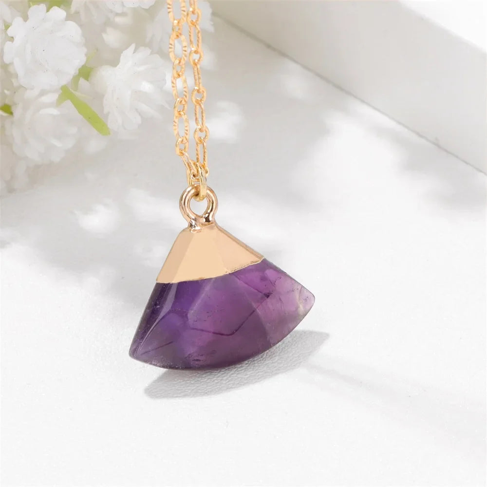 Femlion Amethysts Oval Crystal Necklace for Women - Healing Purple Stone Pendent Choker