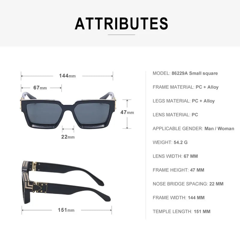 Femlion Square Sunglasses for Women and Men - Trendy European American Street Style