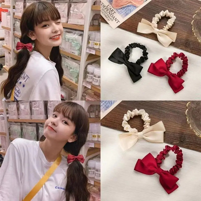 Femlion Korean Ribbon Bow Elastic Hair Bands for Women Girls Hair Accessories