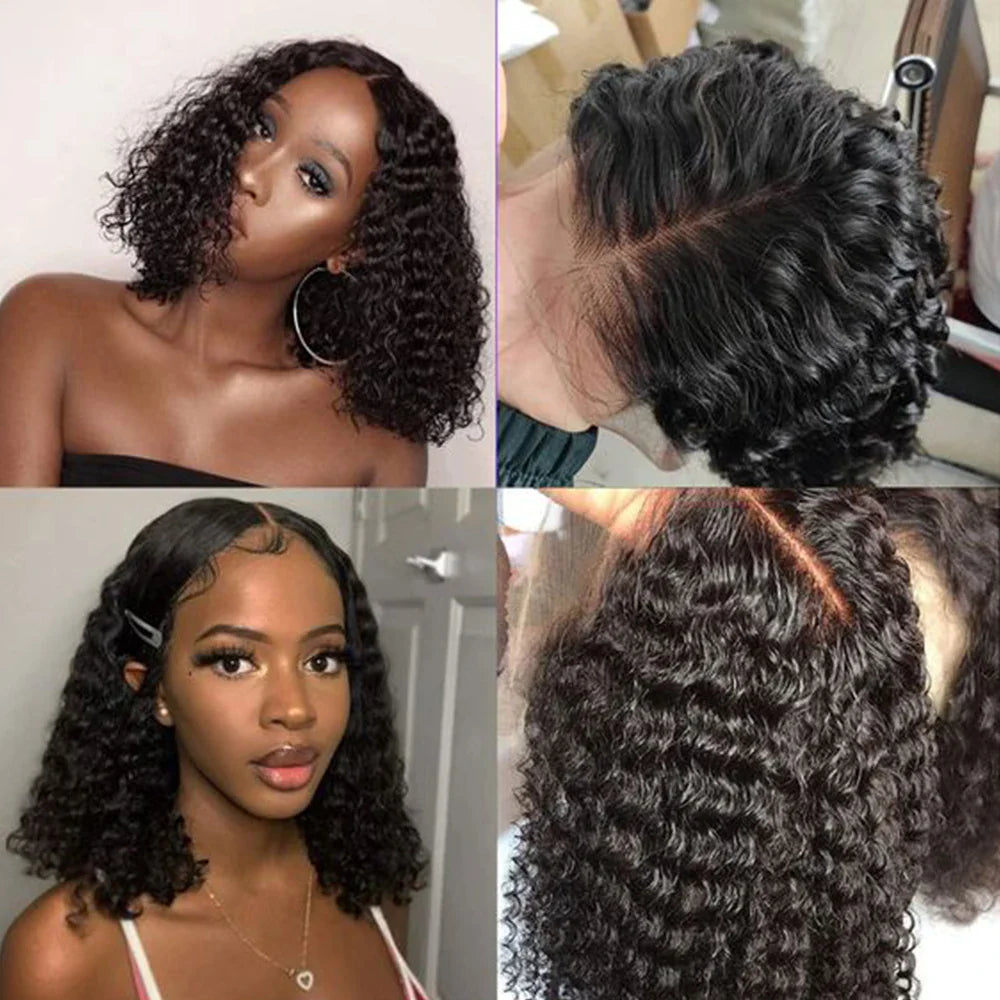 Femlion 13x4 Lace Front Bob Wig | Curly Human Hair Closure Wig