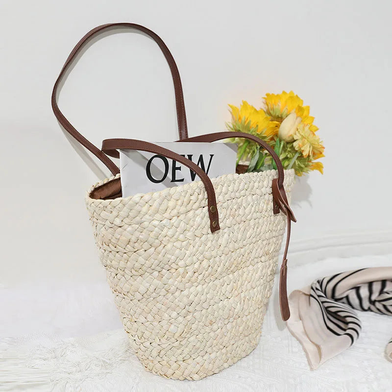 Femlion Corn Husk Woven Shoulder Bag | Versatile Beach & Holiday Handbag