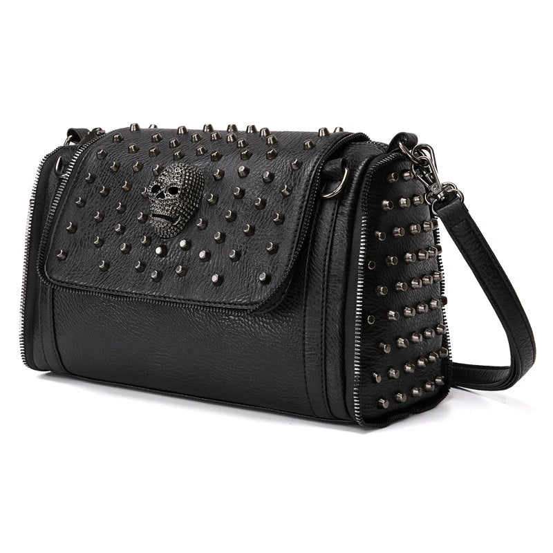 Femlion Punk Skull Shoulder Bag Pu Leather Crossbody Tote Top-handle Purse