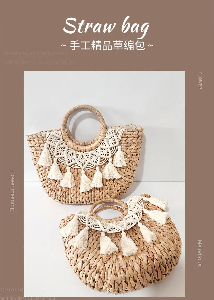 Femlion Corn Skin Handbag: 2023 Pastoral Style Woven Bag, Retro Chinese Vine Weaving