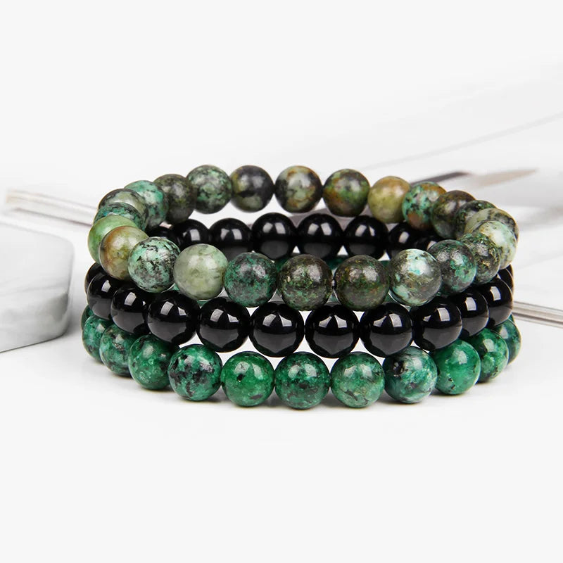 Femlion Black Onyx Agates Bracelet Set for Women Men