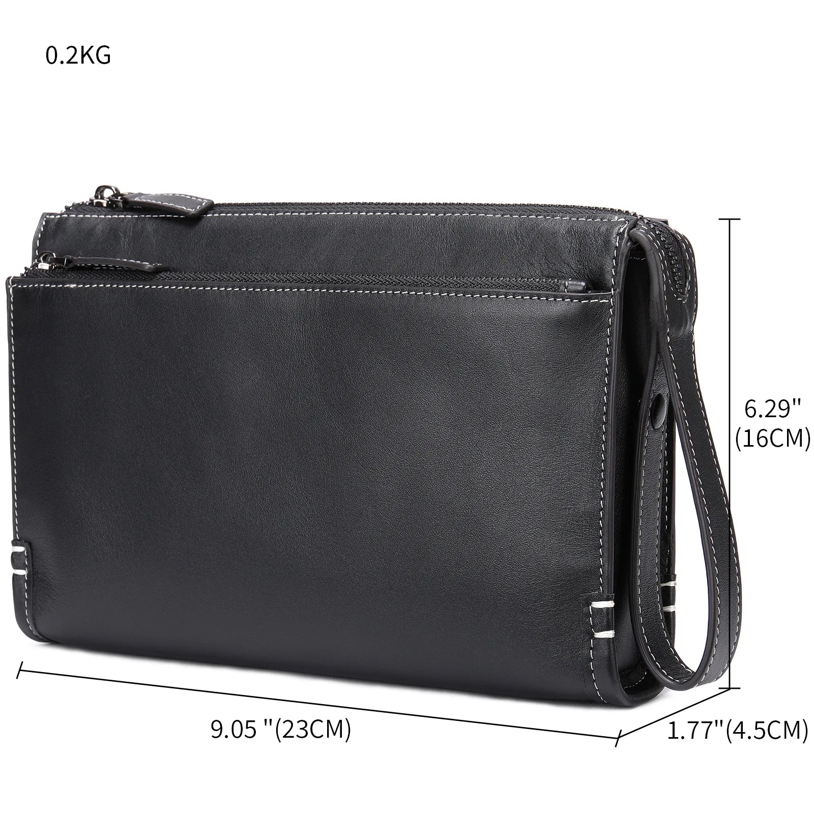 Femlion Leather Men's Day Clutch Bag with Wrist Belt - Cowhide Male Wallet