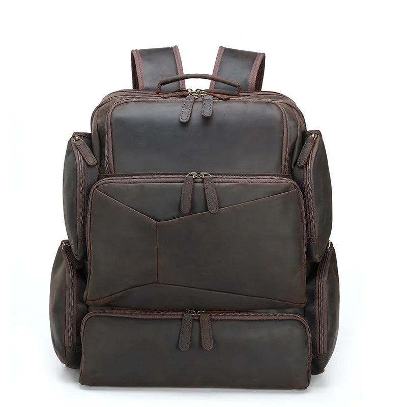 Femlion Vintage Style Crazy Horse Leather Men's Backpack