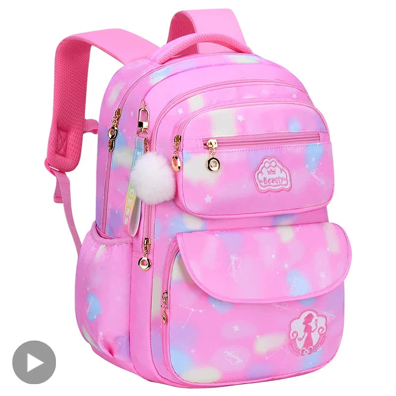 Femlion Pink Girl Children Backpack School Bag, Kawaii Cute Waterproof Primary Class Kit.