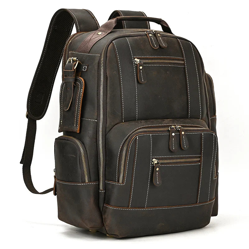 Femlion Men's Genuine Leather Luxury Backpack with Large Capacity for Travel and Laptop