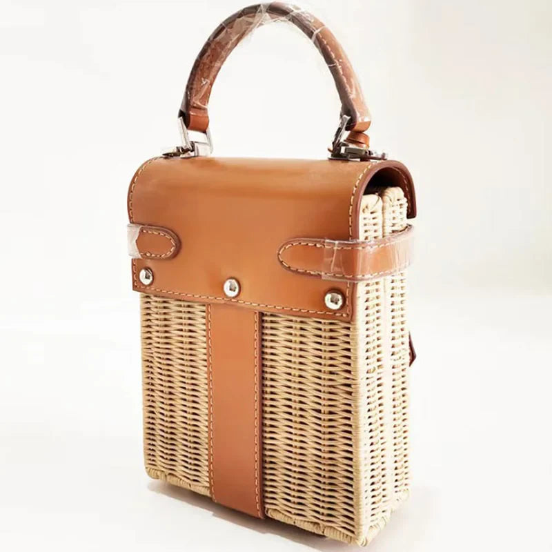 Femlion Rattan Handbag | Large Woven Straw Bag | 2022 Holiday Messenger Bag